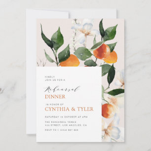 modern citrus oranges floral rehearsal invitation