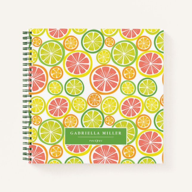 Modern Citrus Pattern Personalised Recipe  Notebook (Front)