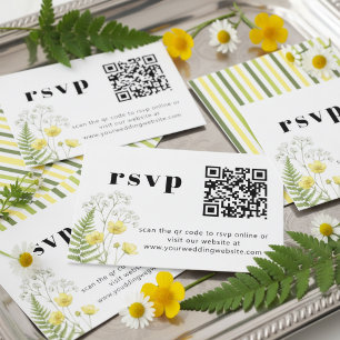 Modern Citrus Wildflower Stripe QR RSVP Enclosure Card