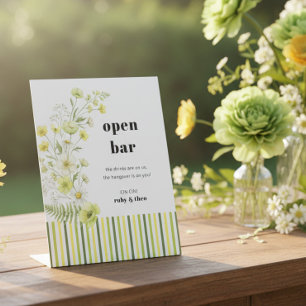 Modern Citrus Wildflower Stripe Wedding Open Bar Pedestal Sign