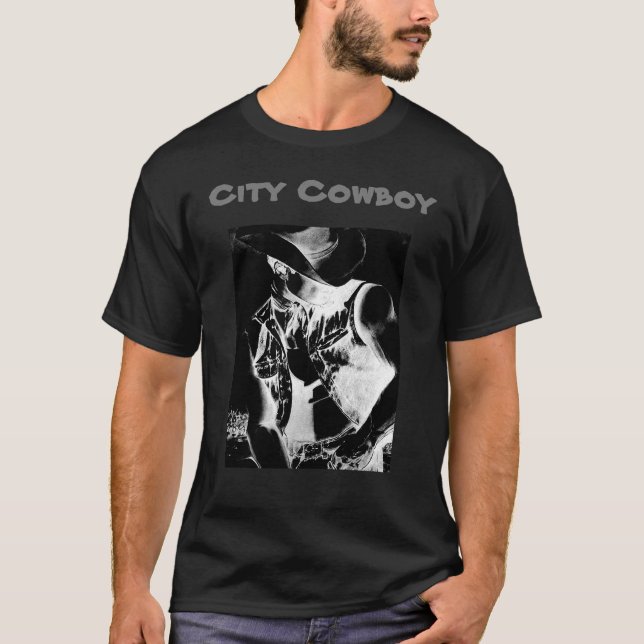 Modern City Cowboy Cool Cute Men's Black T-Shirt (Front)