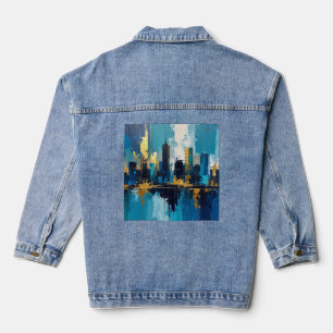 Modern City Lights Abstract Denim Jacket