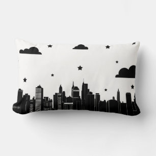 Modern City Scape & Starry Sky with Initial Letter Lumbar Cushion