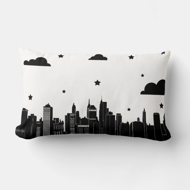 Modern City Scape & Starry Sky with Initial Letter Lumbar Cushion (Front)