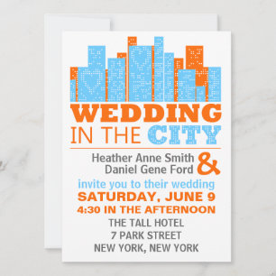 Modern City Wedding Invitations Orange And Blue