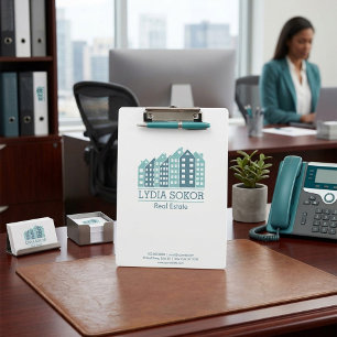 Modern Cityscape Logo Real Estate Clipboard