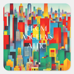 Modern Cityscape Skyline Square Sticker