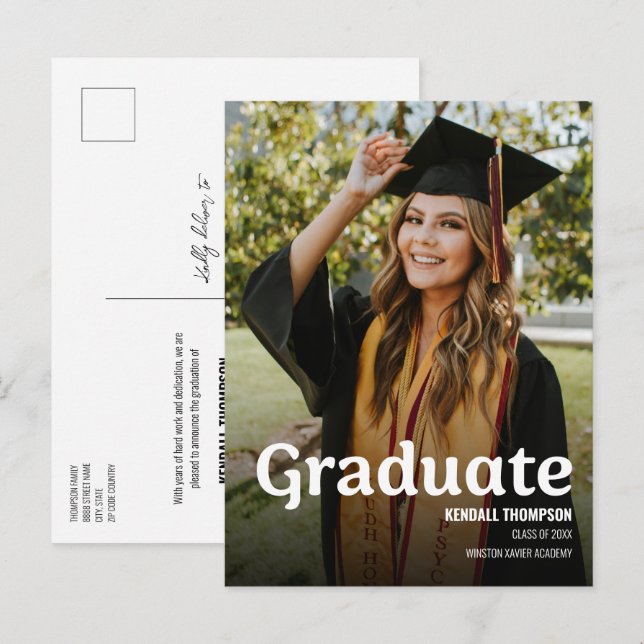 Modern Class 2024 Grad photo Graduation Announcement Postcard (Front/Back)
