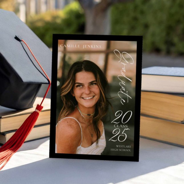 Modern Class 2025 Photo Graduation Announcement (Graduate Black and White Photo Invitation)