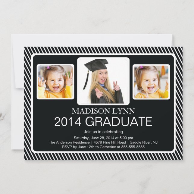 Modern Class of 2014 3 Photo Graduation Party Invitation (Front)