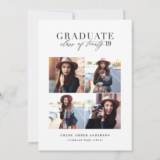 Modern class of 2019 photo graduation announcement (Front)