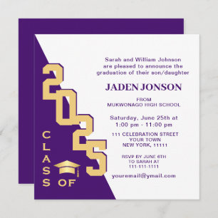 Modern Class of 2021 Gold Purple Graduation Party Invitation