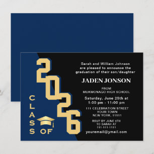 Modern Class of 2021 Golden Navy Graduation Party Invitation