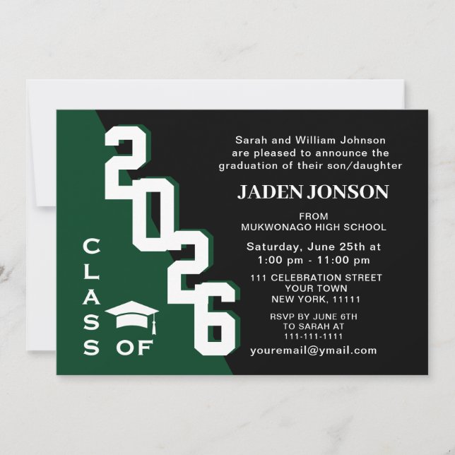 Modern Class of 2021 Green Black Graduation Party Invitation (Front)