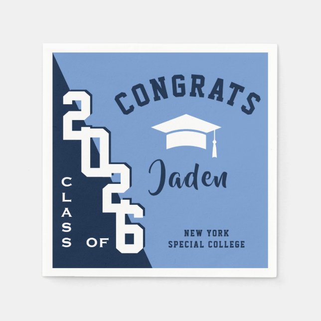 Modern Class of 2021 Navy Blue Graduation Party Napkin (Front)