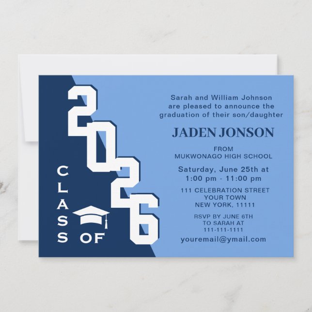 Modern Class of 2024 Grad Blue Graduation Party Invitation (Front)