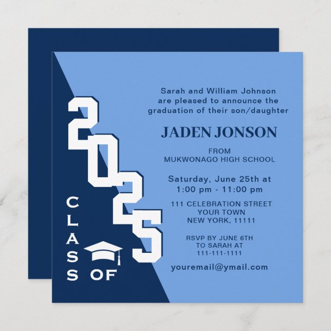 Modern Class of 2024 Navy Blue Graduation Party Invitation (Front/Back)