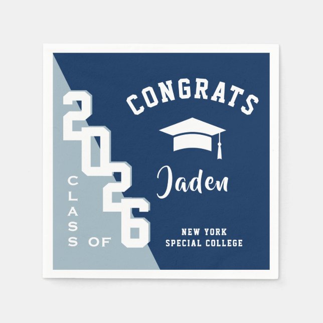 Modern Class of 2024 Navy Blue Graduation Party Napkin (Front)