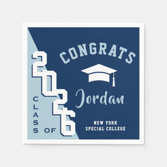 Modern Class of 2024 Navy Blue Graduation Party Napkin (Front)