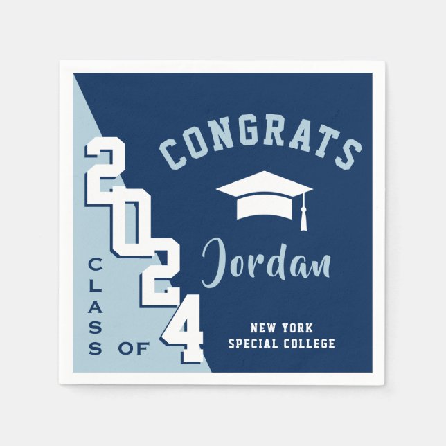 Modern Class of 2024 Navy Blue Graduation Party Napkin (Front)