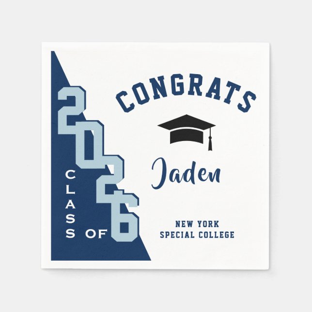 Modern Class of 2024 Navy Grey Graduation Party Napkin (Front)