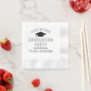 Modern Class of 2024 Silver Custom Graduation Napkin