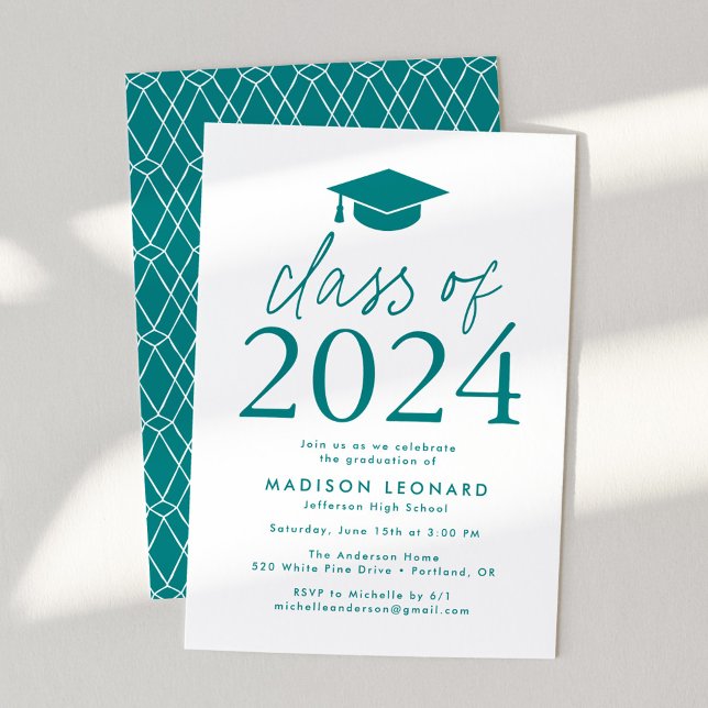 Modern Class of 2024 Teal Graduation Party Invitation (Creator Uploaded)