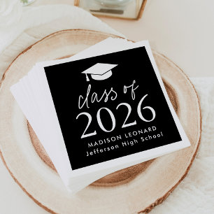 Modern Class of 2025 Black and White Graduation Napkin