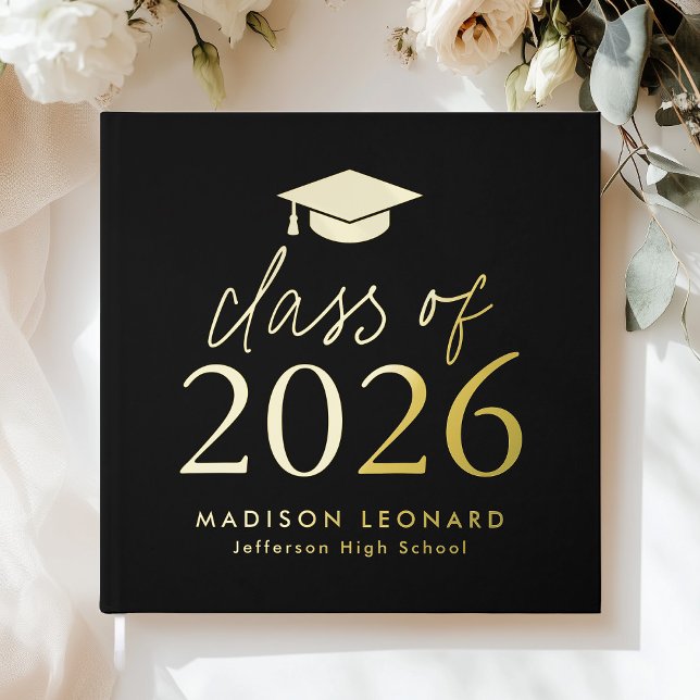 Modern Class of 2025 Black Photo Graduation Guest Book (Creator Uploaded)