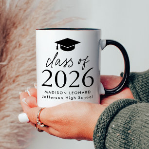 Modern Class of 2025 Black Script Graduation Cap Mug