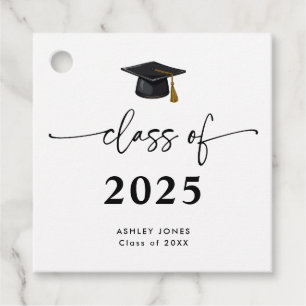 Modern Class of 2025 Black Script Graduation Favour Tags
