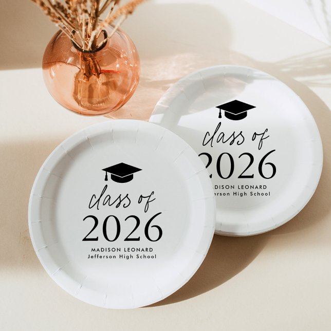 Modern Class of 2025 Black Script Graduation Paper Plate (Creator Uploaded)