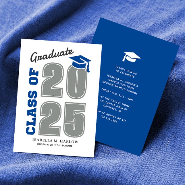Modern Class of 2025 Blue and Grey Graduation Invitation (Creator Uploaded)