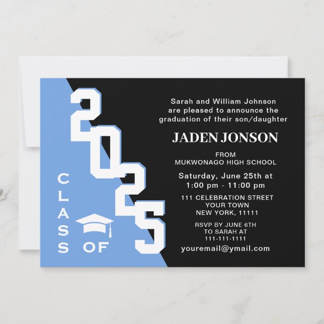 Modern Class of 2025 Blue Black Graduation Party Invitation (Front)
