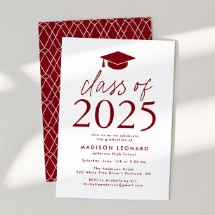 Modern Class of 2025 Burgundy Graduation Party Invitation