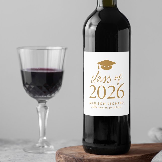 Modern Class of 2025 Gold Script Graduation Wine Label (Creator Uploaded)