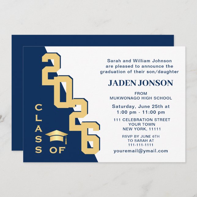 Modern Class of 2025 Grad Blue Graduation Party Invitation (Front/Back)