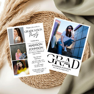 Modern Class of 2025 Grad Photo Collage Graduation Invitation