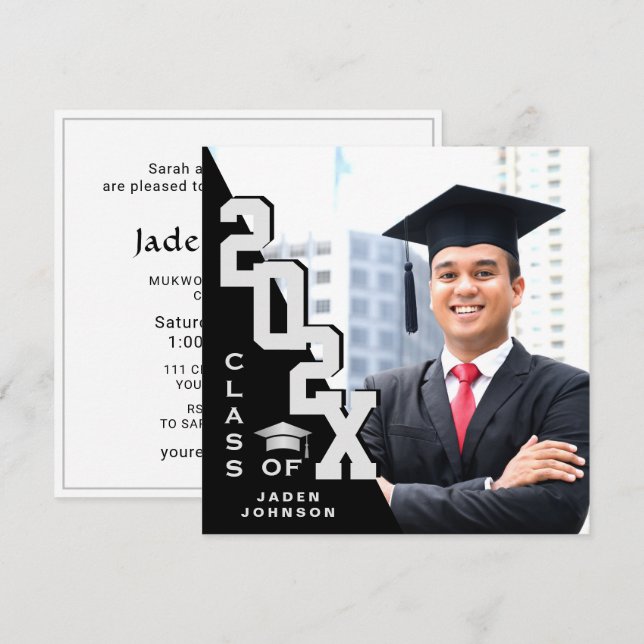 Modern Class of 2025 Grad PHOTO Graduation Party Invitation (Front/Back)