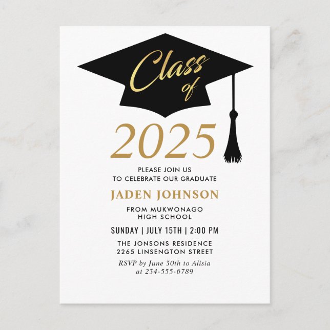 Modern Class of 2025 Graduation Party Invitation Postcard (Front)