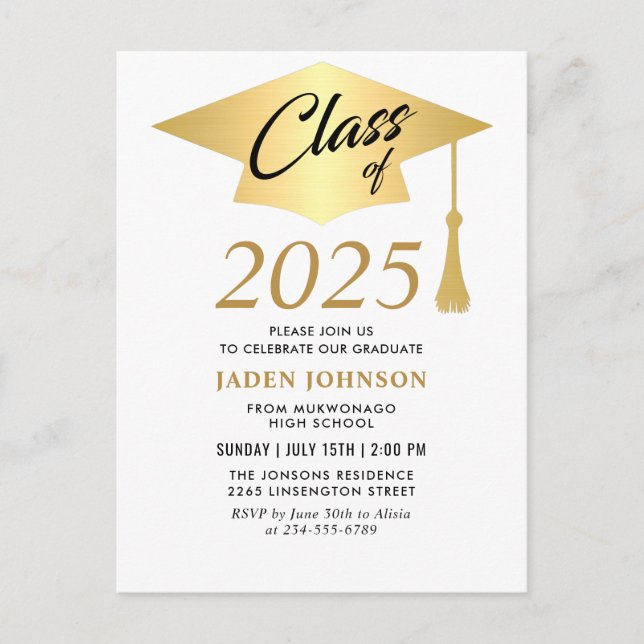 Modern class of 2025 Graduation Party Invitation Postcard (Front)