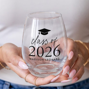 Modern Class of 2025 Graduation Stemless Wine Glass