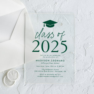 Modern Class of 2025 Green Graduation Party Acrylic Invitations