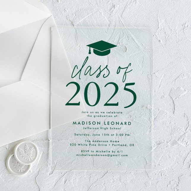 Modern Class of 2025 Green Graduation Party Acrylic Invitations (Creator Uploaded)