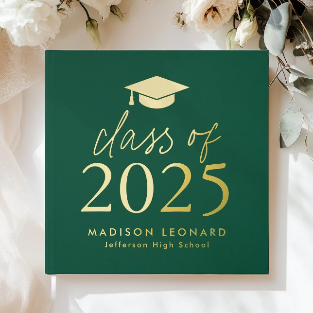 Modern Class of 2025 Green Photo Graduation Guest Book (Creator Uploaded)
