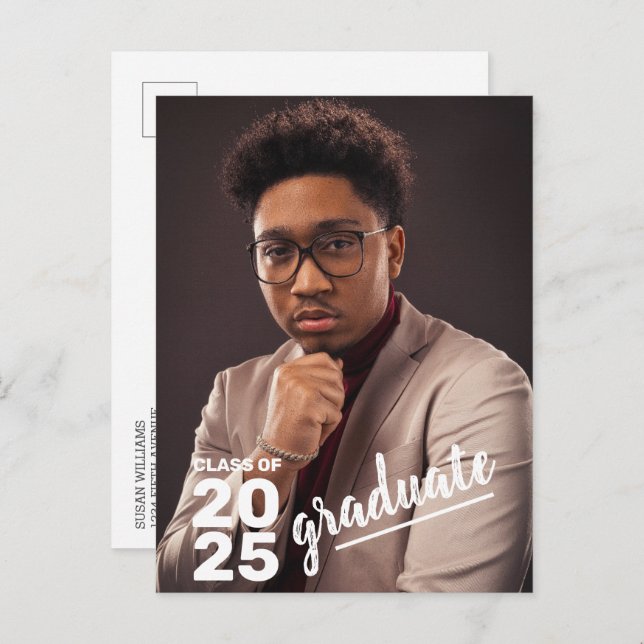 Modern Class of 2025 High School Graduation Photo  Announcement Postcard (Front/Back)