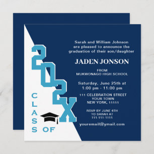 Modern Class of 2025 Navy Blue Graduation Party Invitation