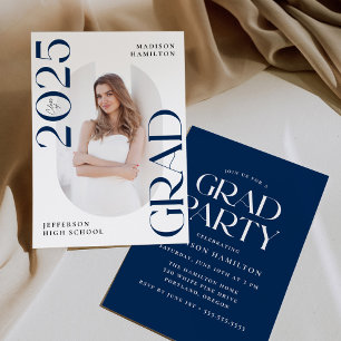 Modern Class of 2025 Navy Photo Graduation Party Invitation