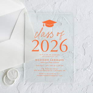 Modern Class of 2025 Orange Graduation Party Acrylic Invitations
