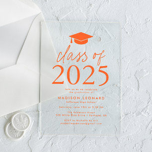 Modern Class of 2025 Orange Graduation Party Acrylic Invitations